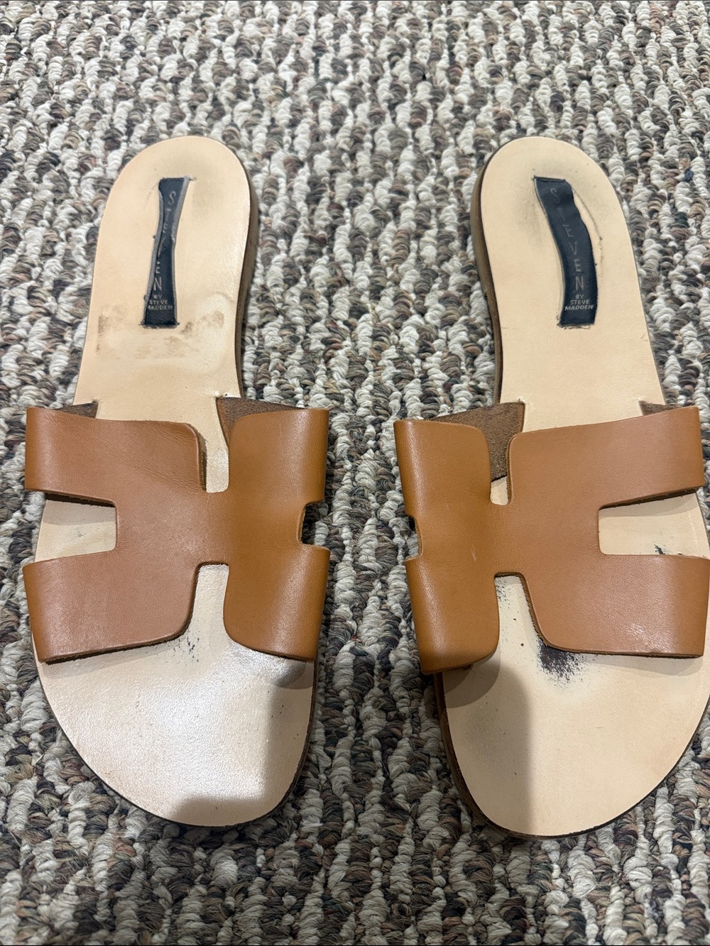 Steven By Steve Madden Tan Leather Slide Sandals